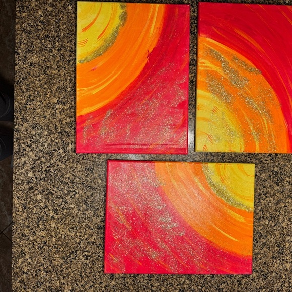 Dynamic Sunset Interchangeable Canvas Art Trio - Red, Orange, Yellow - Picture 2 of 10